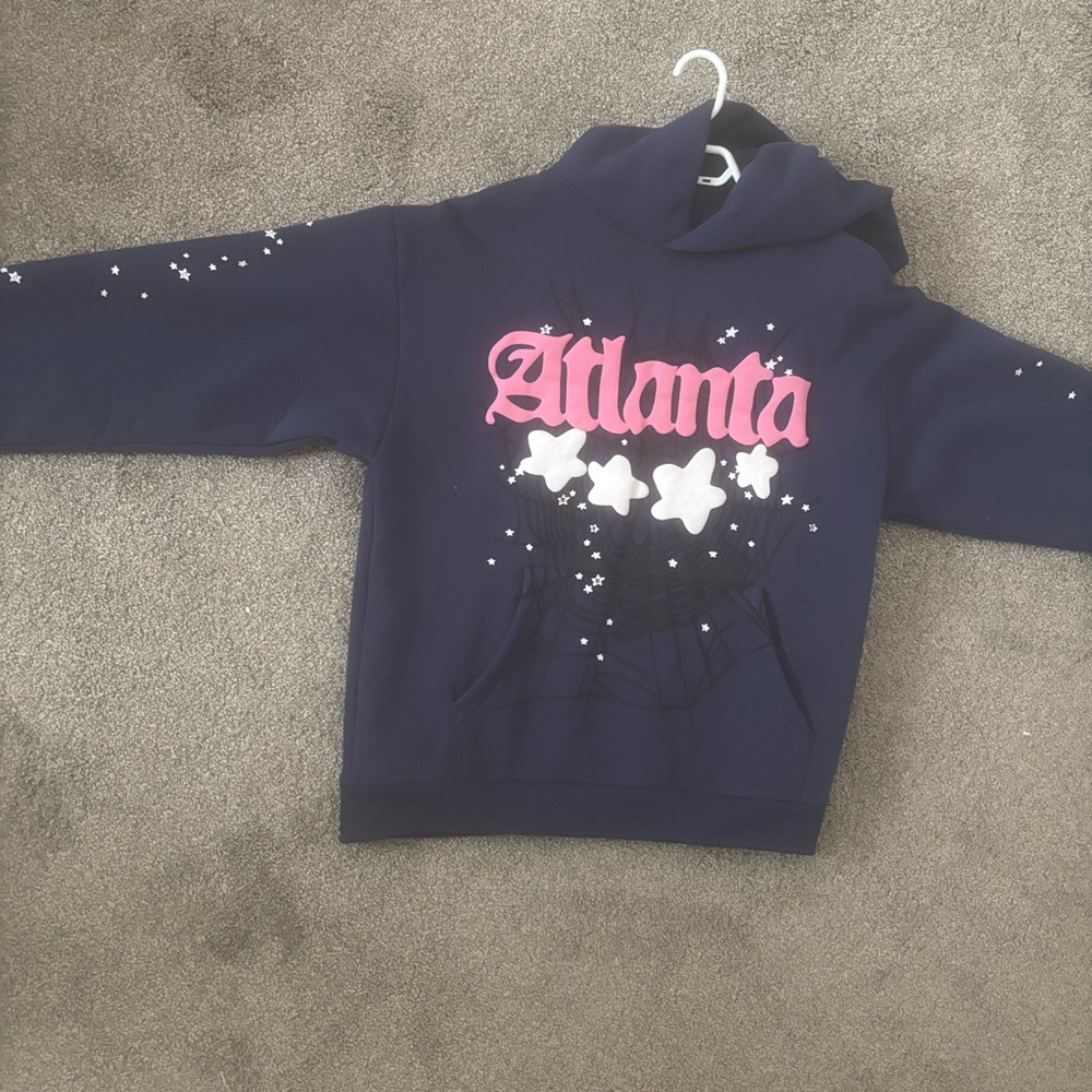 Mens Navy sp5der Hoodie with Pink Atlanta Design - Picture 1 of 4